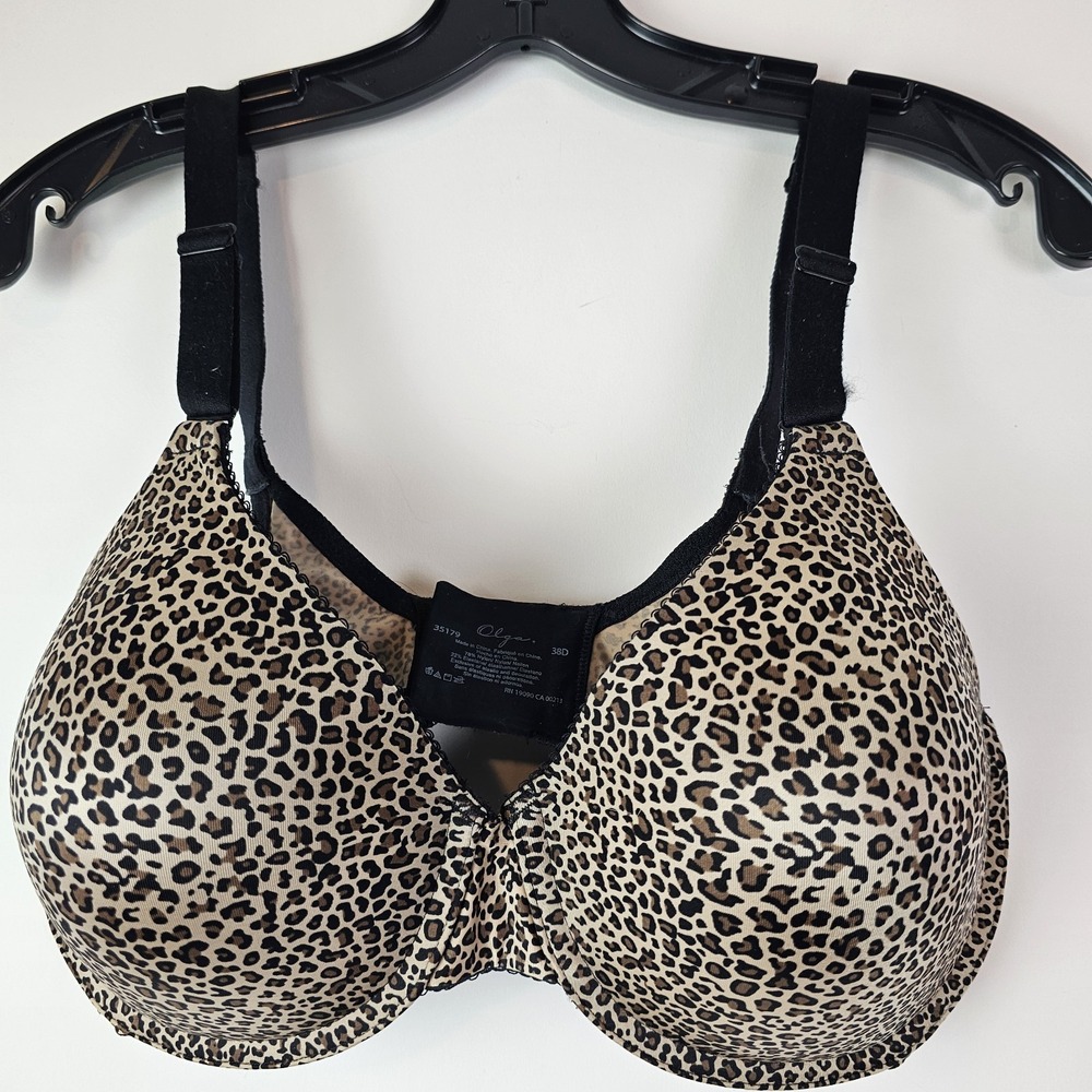 Olga Womens Animal Print Bra Size 38D Style 35179 Underwire